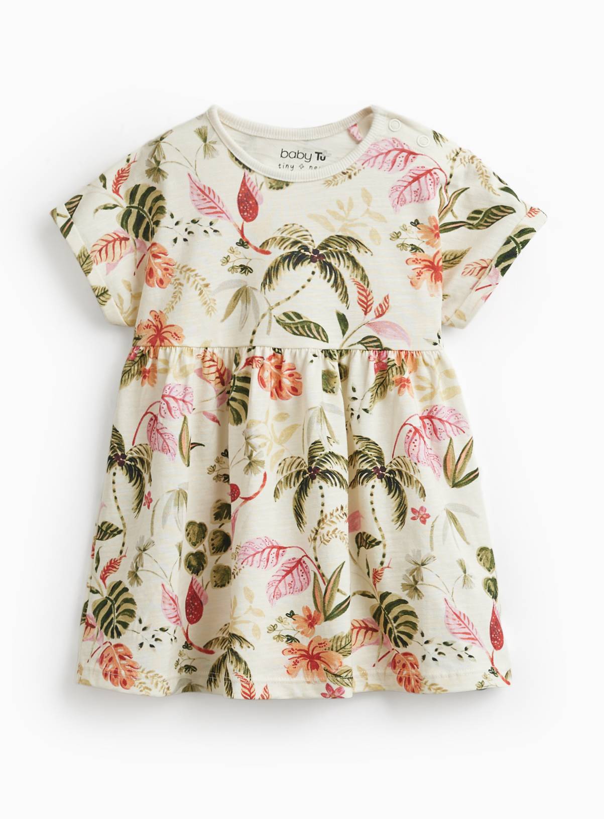 Cream Floral Print Short Sleeve Dress Up to 3 mths - Image 1